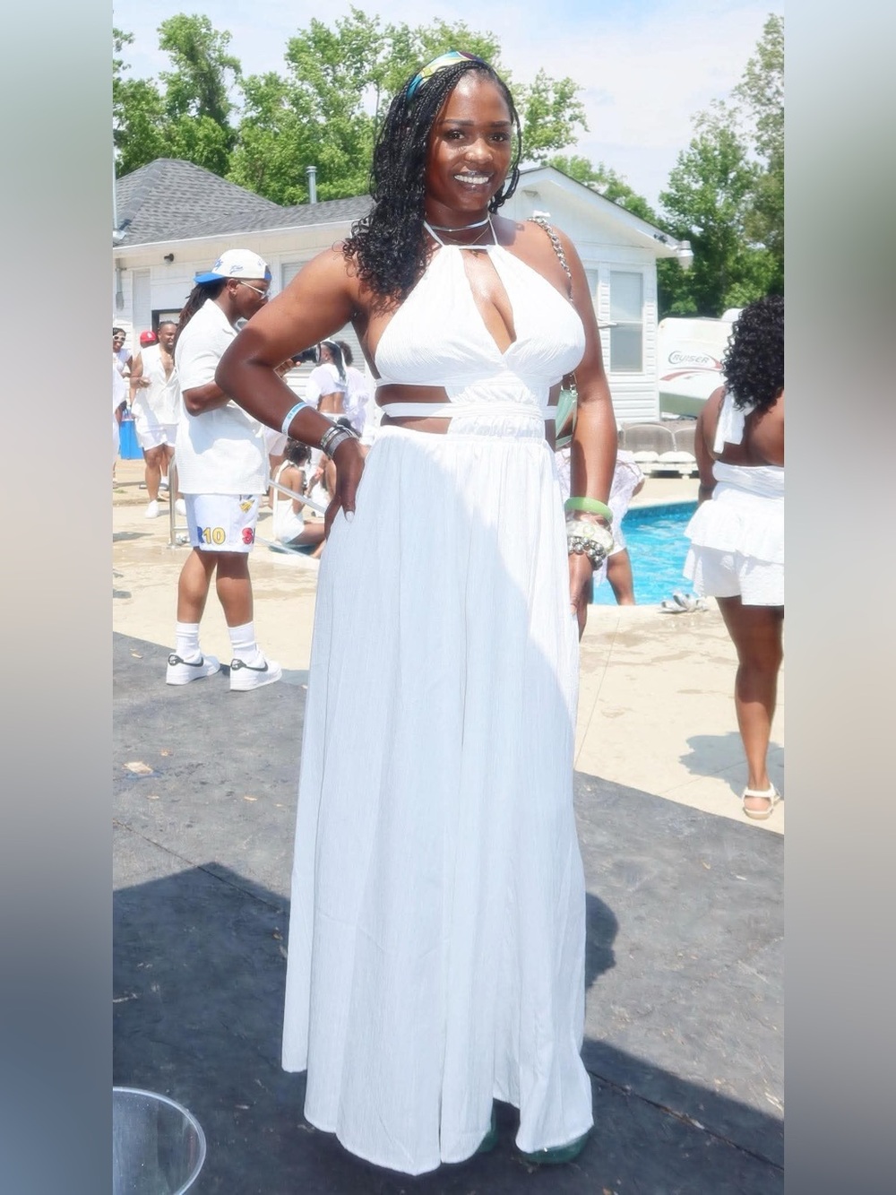 White Halter Cutout Maxi Dress